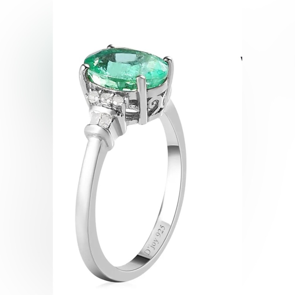 Ethiopian Emerald & Diamond, Platinum over Sterling Silver Ring Size 8 - Picture 5 of 15